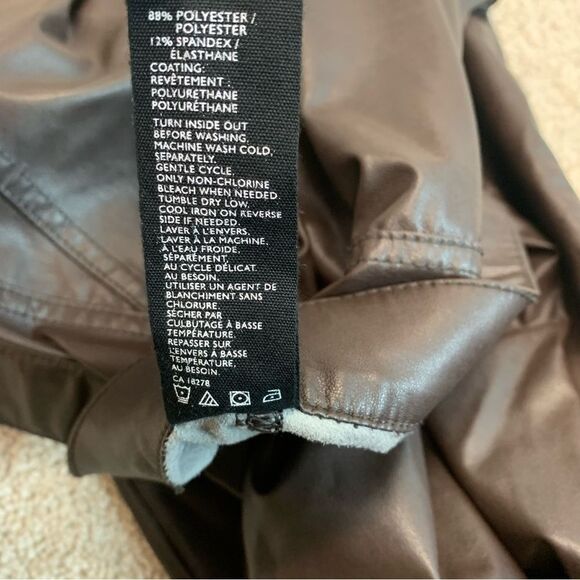 HUE dark chocolate brown faux leather zipper detail leggings Sz S - Picture 4 of 9